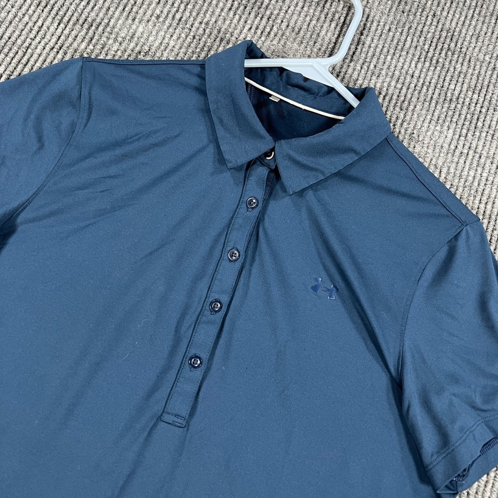 Under Armour SEC Polo Shirt Womens Large Navy Blue Solid Short Sleeve HeatGear